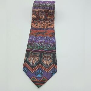 D'em Crazy Men's Purple & Orange Wolf Pattern Silk Tie